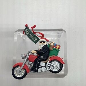 Midwest Of‎ Cannon Falls Motorcycle Santa Resin Christmas Ornament Biker Santa
